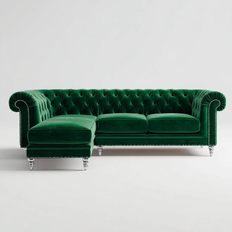 Chesterfield Sofa Set Dunkelgrün 3-Sitzer mit Hocker Samtbezug aus Polyester Rechteckig 255 x 95 x 78 cm