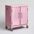 Bürowagen Aktenschrank Rosa aus lackiertem Stahlblech mit 2 Türen und 4 Rollen 80 x 45 x 85 cm