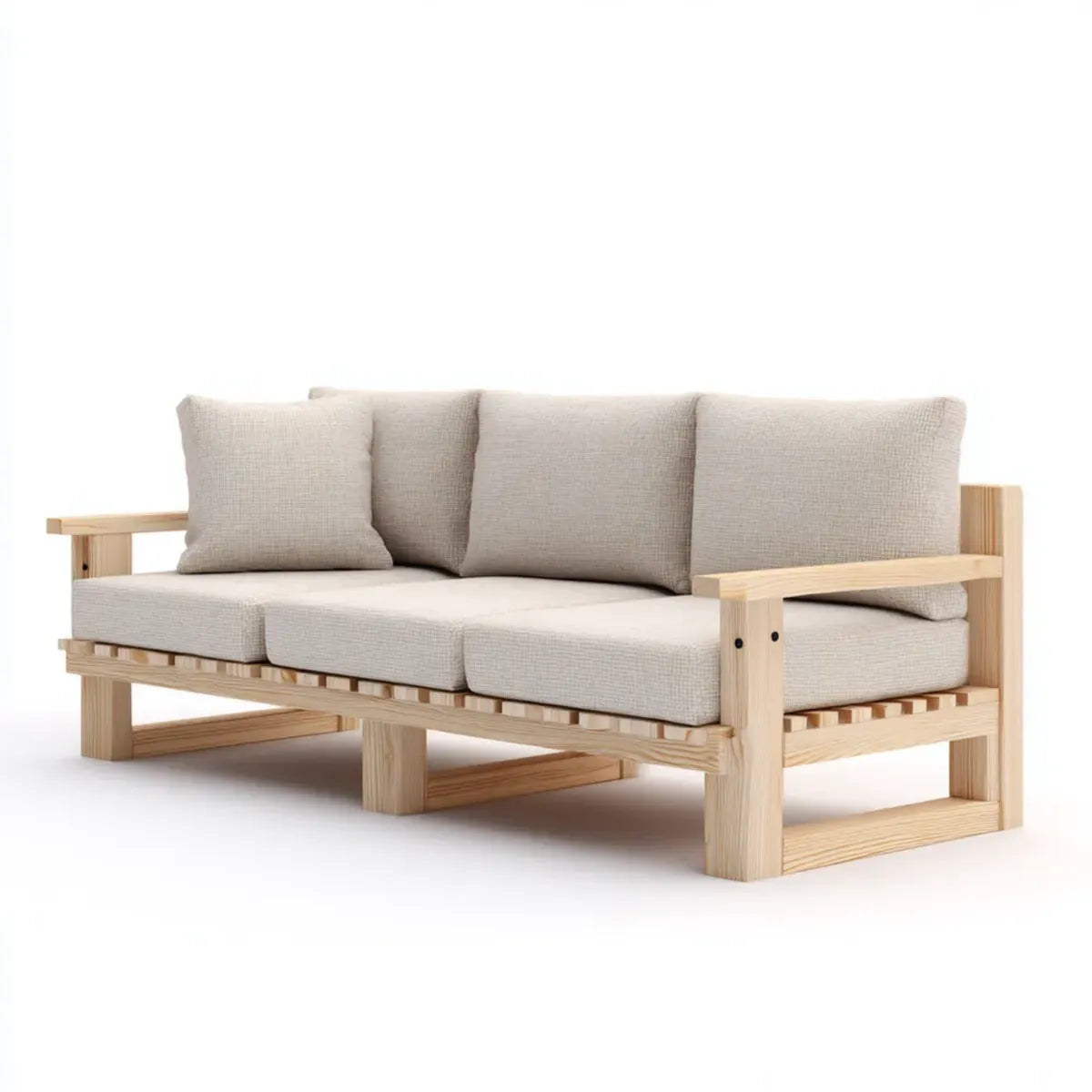 3-Sitzer Sofa Beige 200 x 80 x 75 cm mit Kiefer-Massivholzgestell und Polyesterbezug