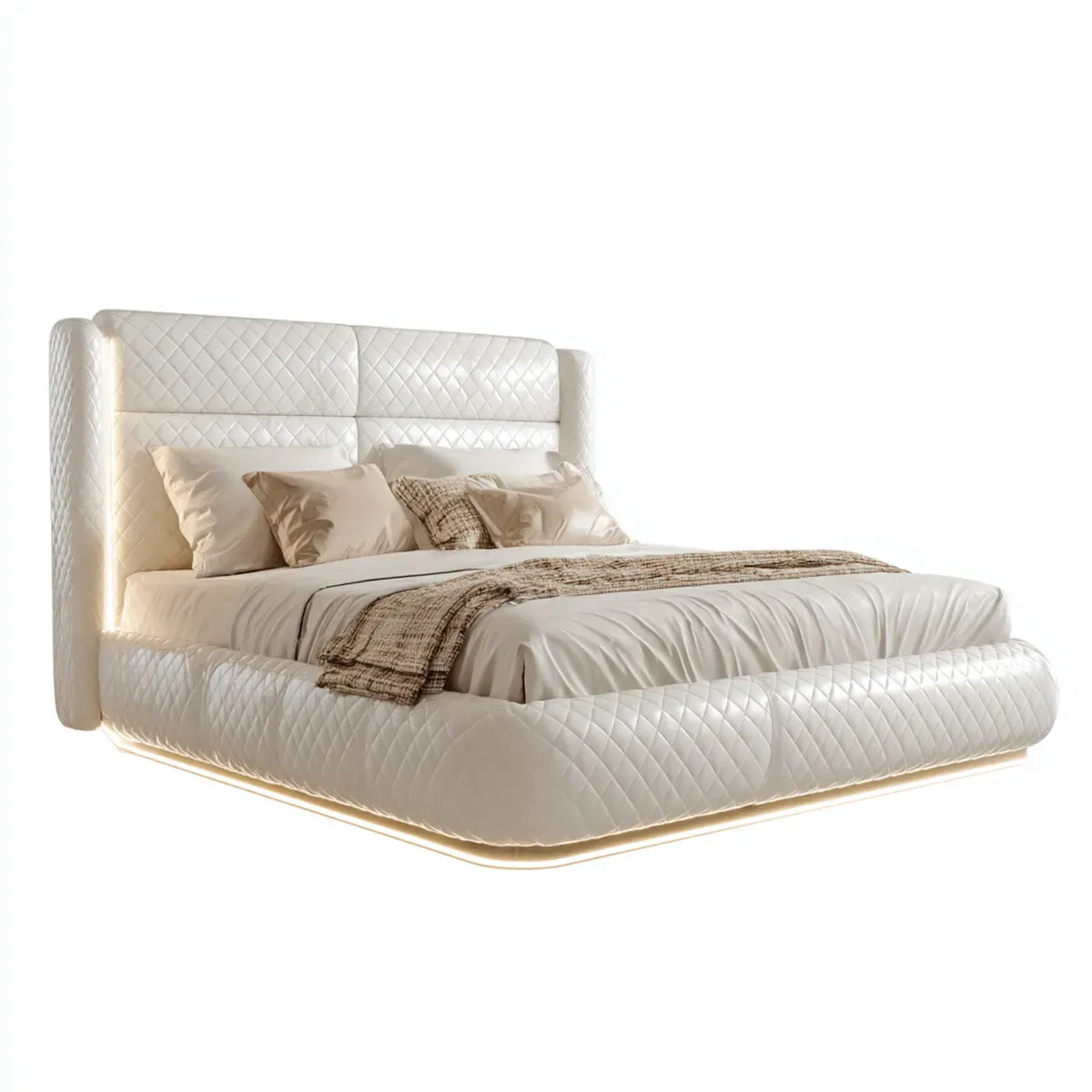 Polsterbett Doppelbett Weiß 180 x 200 cm PU-Kunstleder Rechteckig mit LED-Beleuchtung