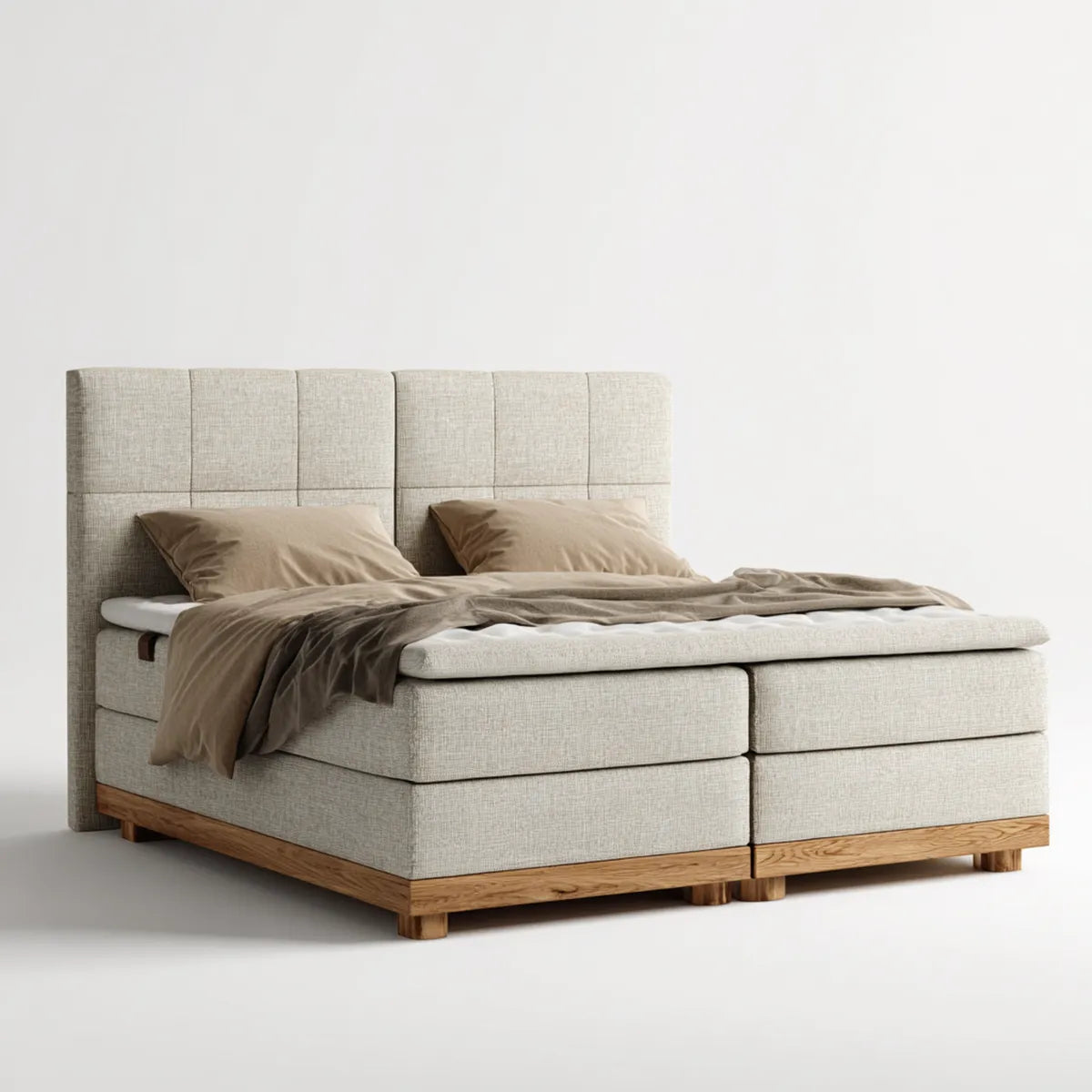 Boxspringbett Doppelbett Beige 180 x 200 cm Polyesterbezug Eichenholz rechteckig