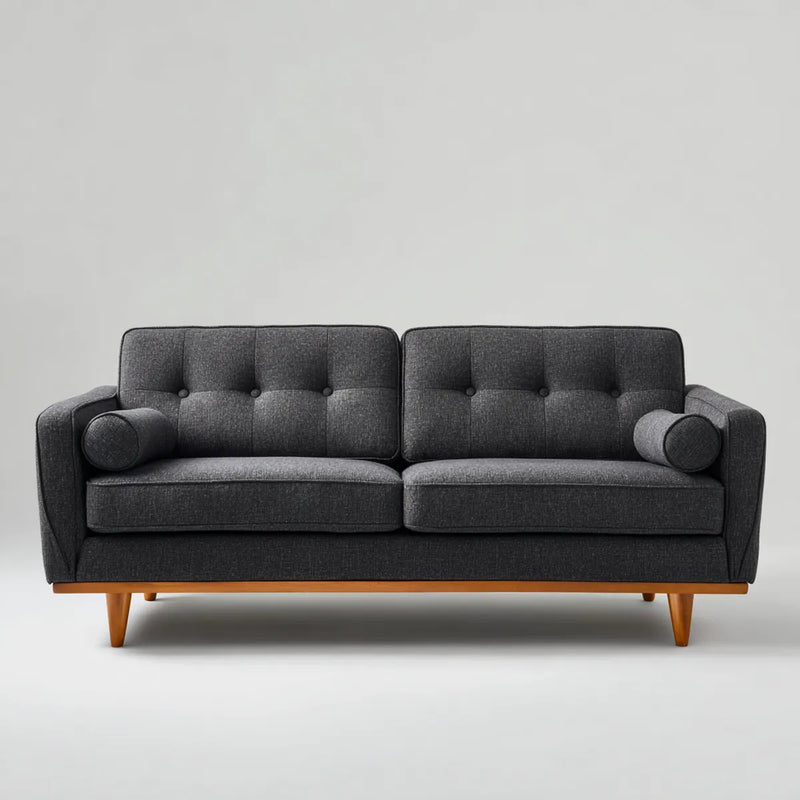3-Sitzer Sofa Dunkelgrau mit Polyesterbezug Massivholzfüßen rechteckig 200 x 86 x 84 cm